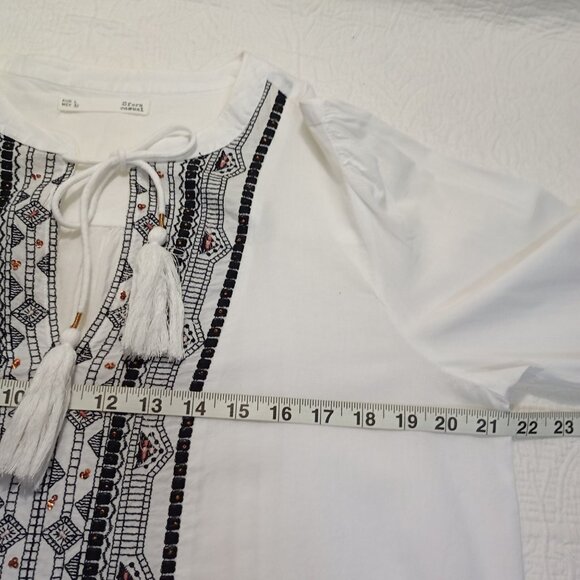 Sfera Blouse Casual Embroidered Boho Womens Tassel Tie Front & Buttoned Cuffs L - Picture 9 of 10